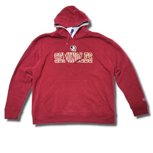 FSU Florida State Seminoles Logo x Champion Fleece Hoodie Garnet Gold Dark Red - Picture 2 of 10